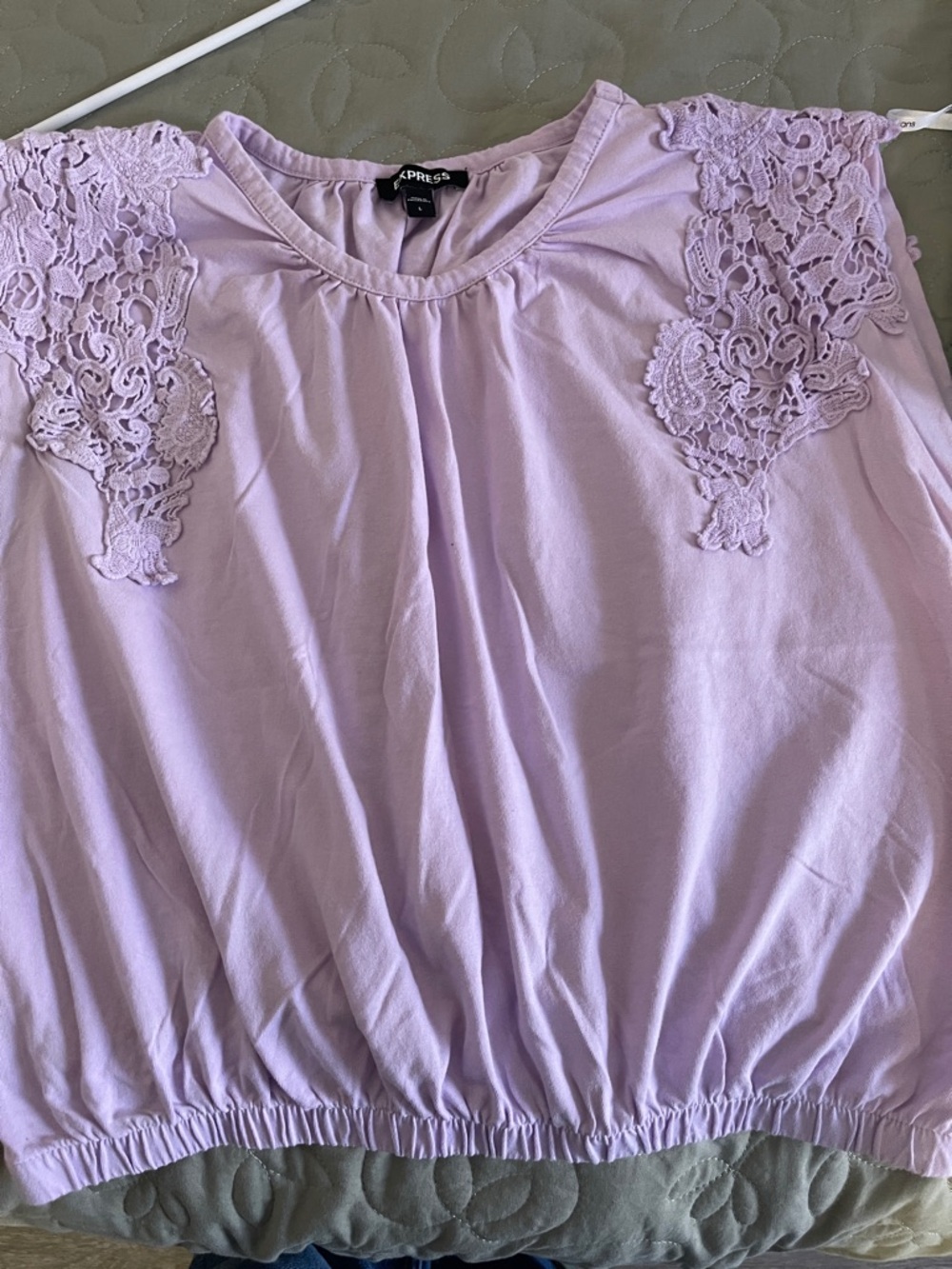 Express Lavender Lace Shoulder Blouse - Women's Top